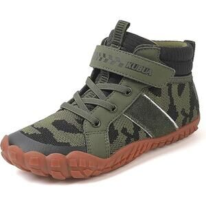 Kubua Boys Size 6 Green Black Camoflague Camo High Top Barefoot Hook Loop Shoes
